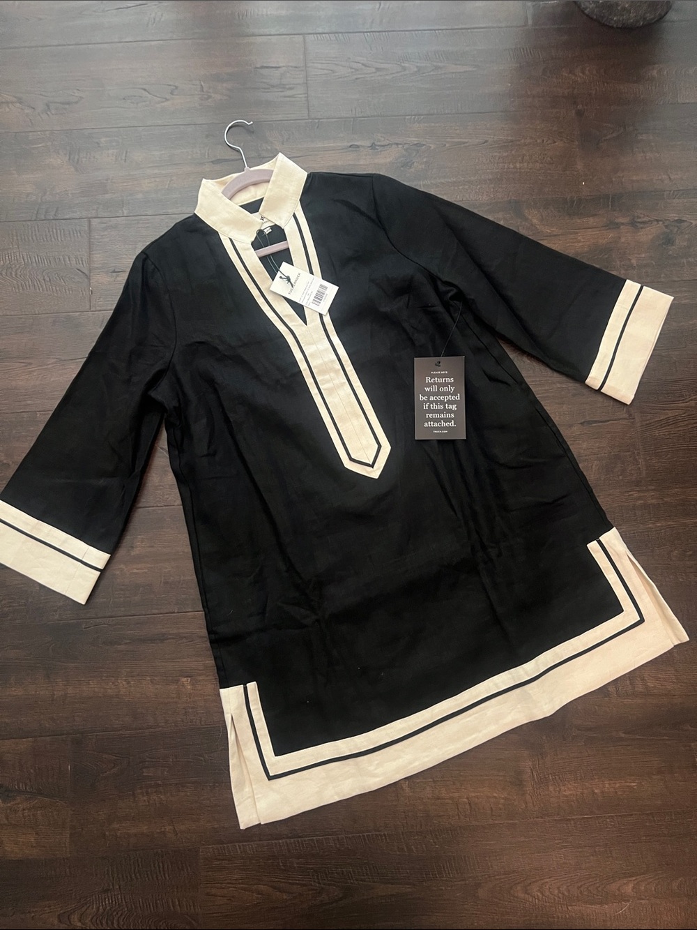 Tuckernuck Black Mini Dress with Cream Trim